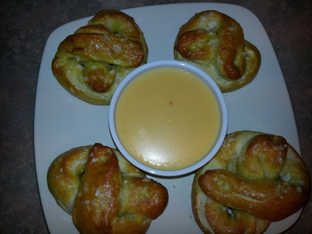 soft pretzels surrounding a pool of cheese- what could be better?